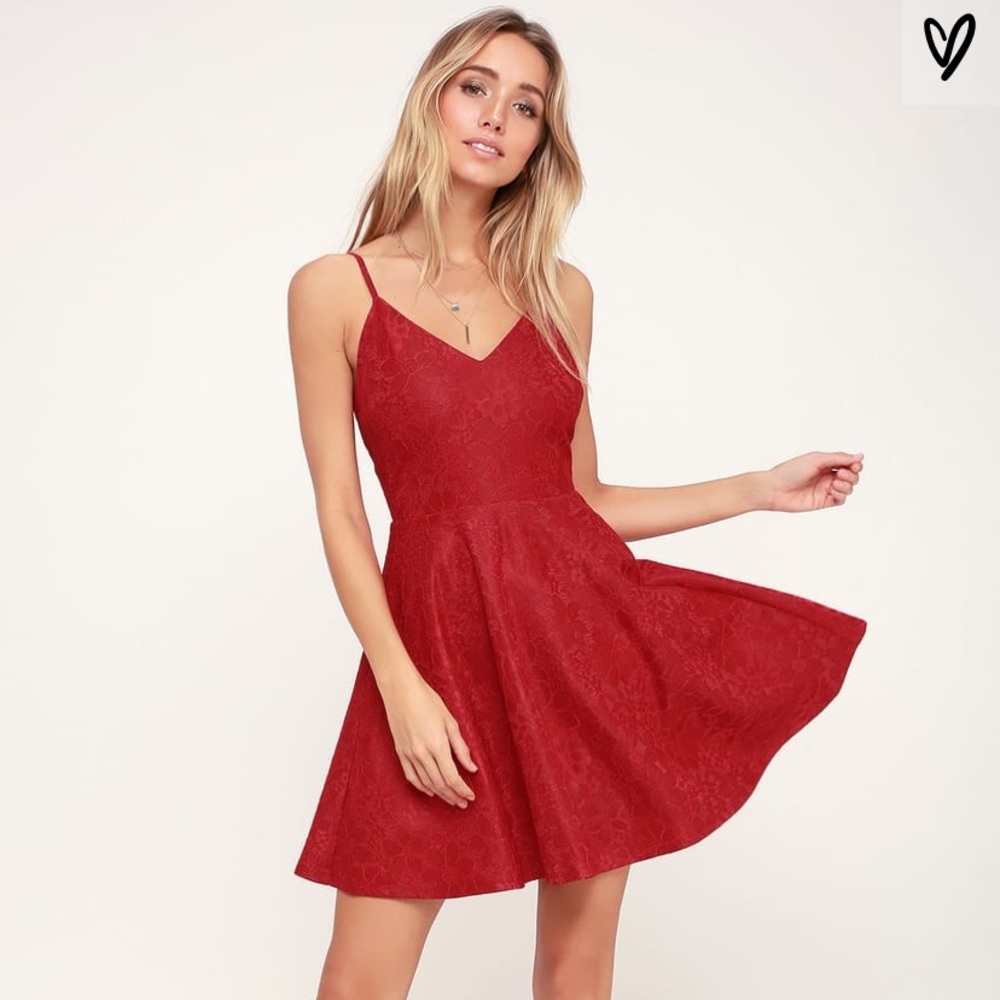 Women’s short red lace skater dress
